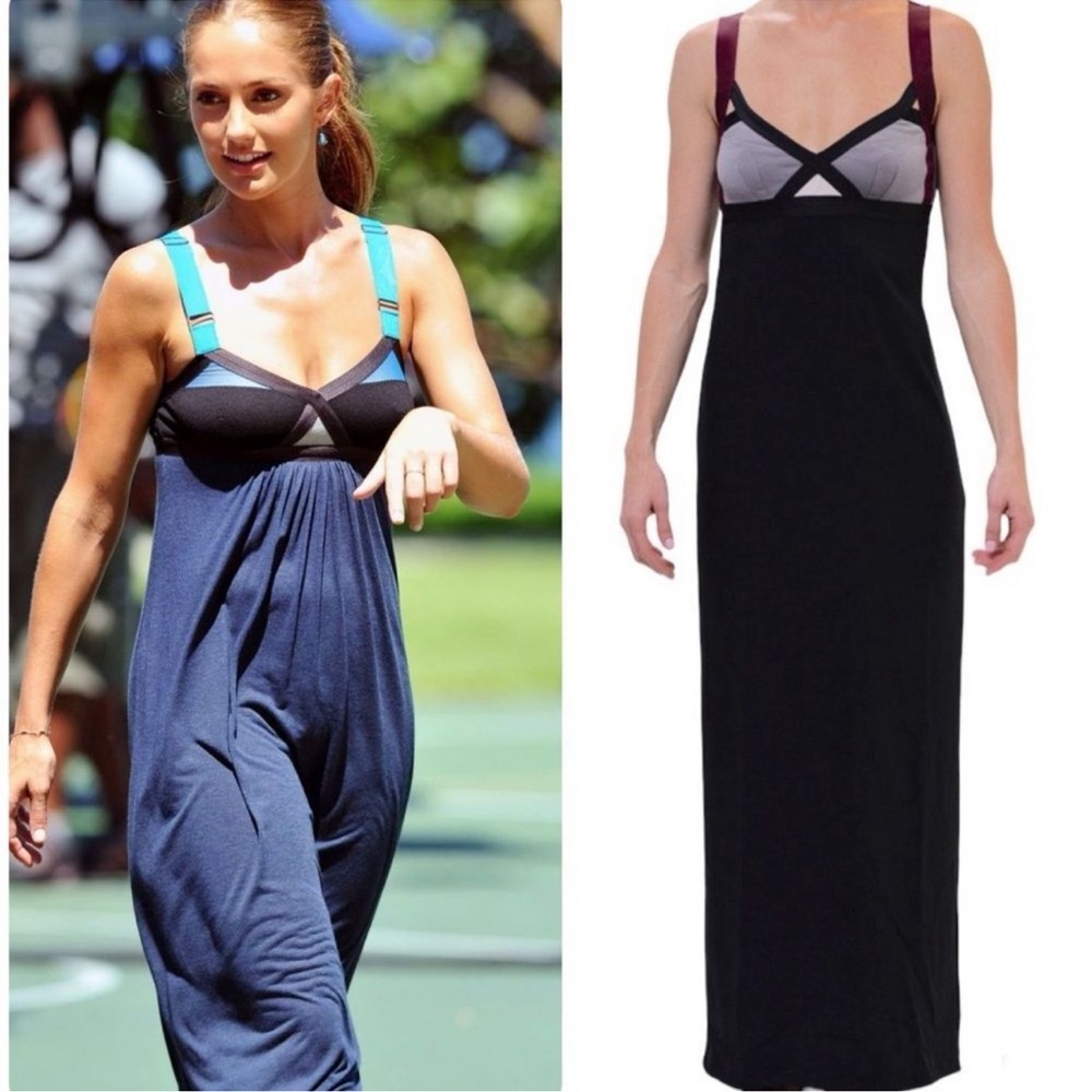 VPL Black Gry Insertion Narrow Maxi Contrast Adjustable Straps Empire Slip Dress